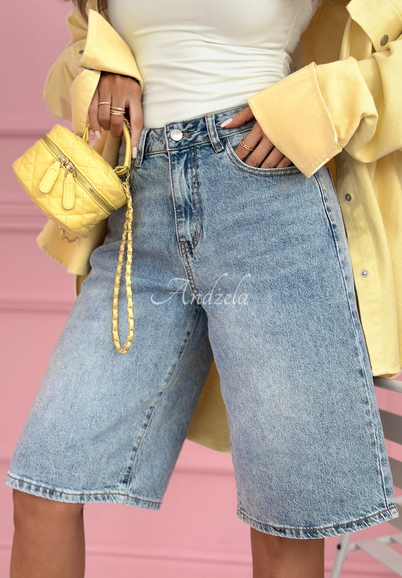 Džínsové šortky bermudy s kryštálikmi Ottavia svetlomodré