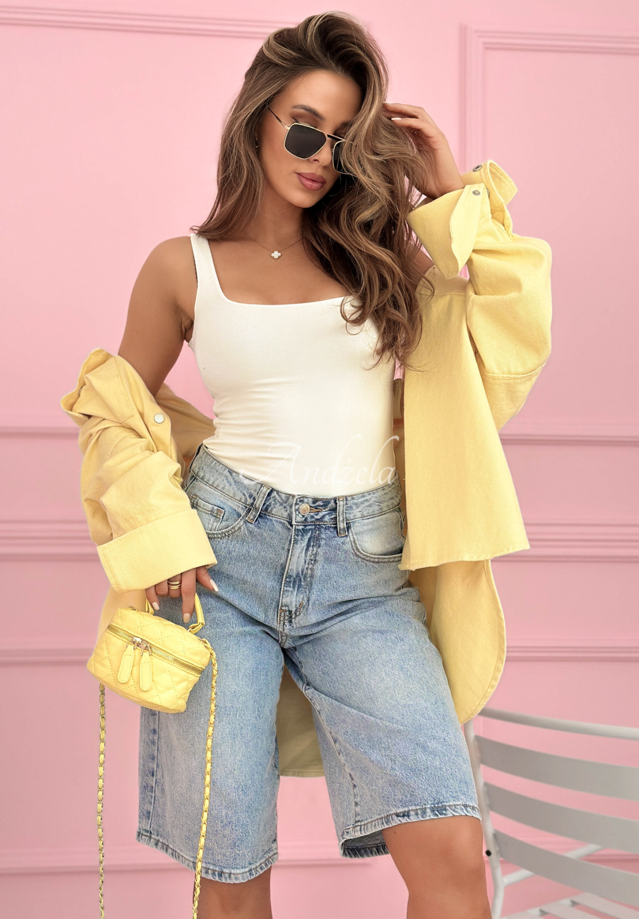 Džínsové šortky bermudy s kryštálikmi Ottavia svetlomodré