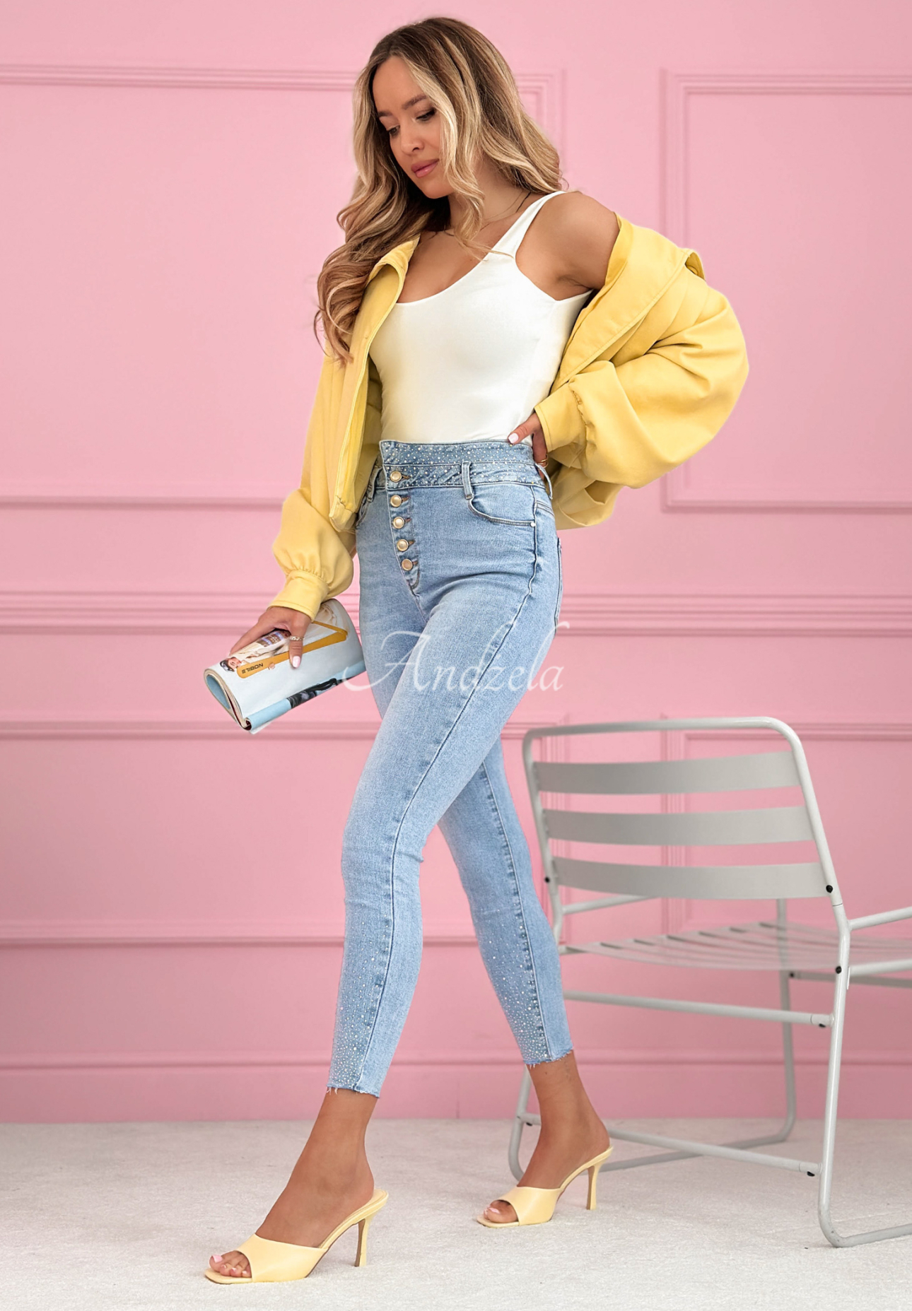 Džínsy skinny s kryštálikmi Amy modré