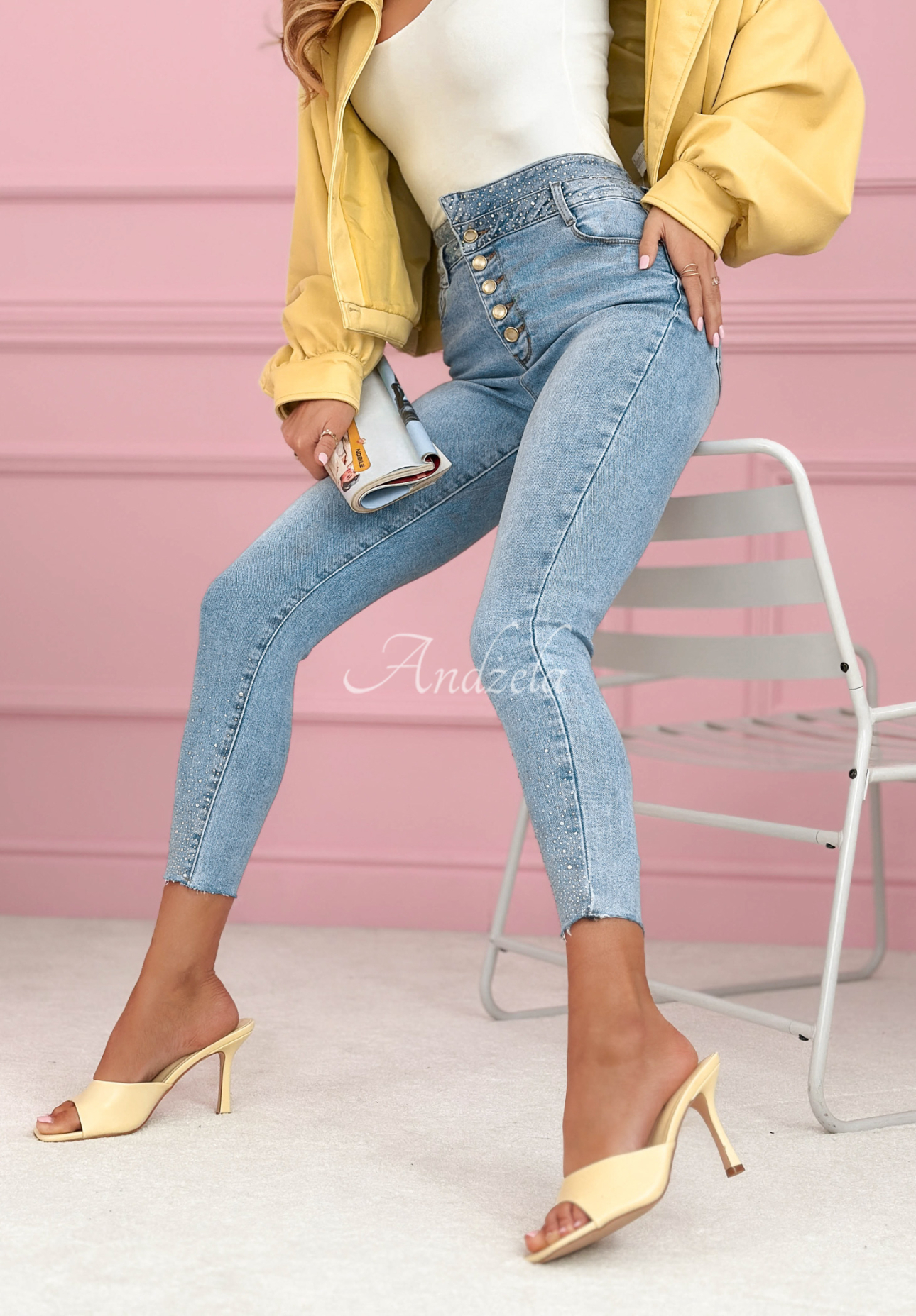 Džínsy skinny s kryštálikmi Amy modré