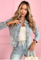Krátka džínsová Bunda z koronką Elsinette svetlomodrá