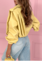 Krátka skórzana Bunda z kołnierzem Valleria pistaciová