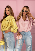 Krátka skórzana Bunda z kołnierzem Valleria pistaciová