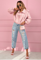 Krátka skórzana Bunda z kołnierzem Valleria pistaciová