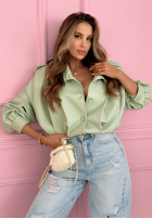 Krátka skórzana Bunda z kołnierzem Valleria pistaciová