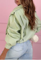 Krátka skórzana Bunda z kołnierzem Valleria pistaciová