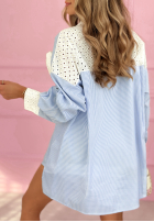 Ażurowa Košeľa w paski z różą Blue Rose niebiesko-Biela