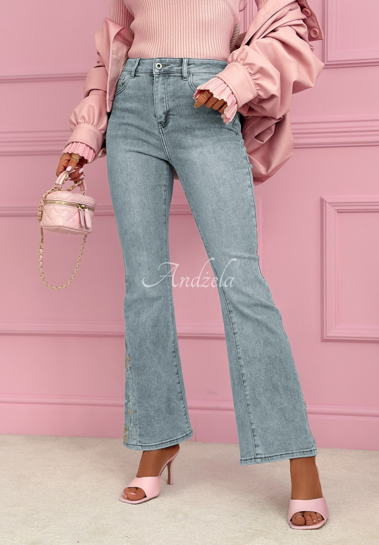 Džínsy zvony s výšivkami Nerelle svetlomodré