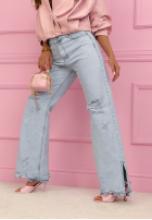 Nohavice džínosové mom fit z przetarciami Ivette svetlomodré