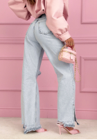 Nohavice džínosové mom fit z przetarciami Ivette svetlomodré