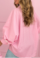 Košeľa w kratę z bufkami i koronką Dolores ružová