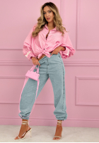 Košeľa w kratę z bufkami i koronką Dolores ružová