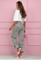 Nohavice džínosové mom fit z wiązaniem Annora svetlomodré