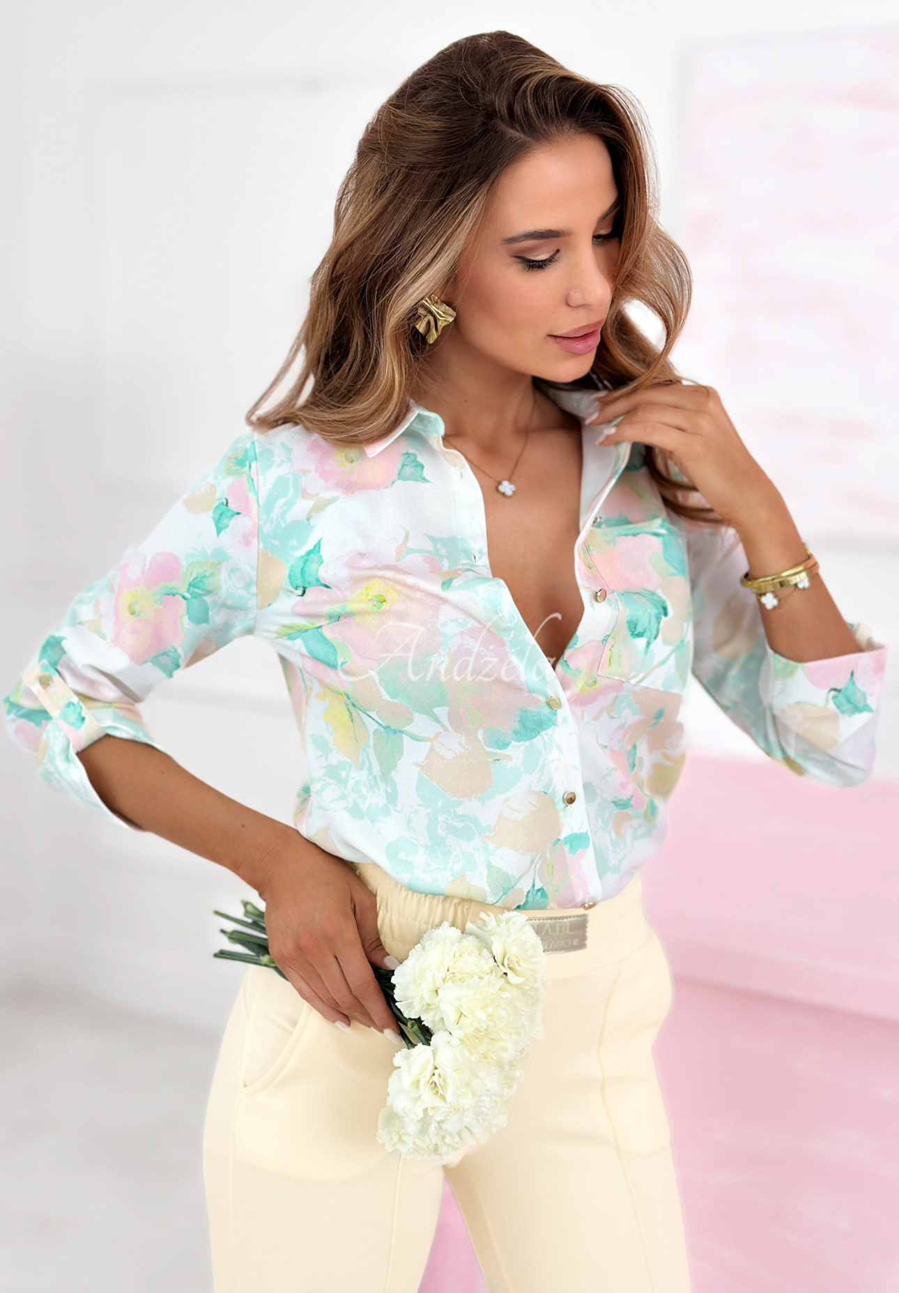 Vzorovaná viskózová košeľa Lillian zeleno-žltá