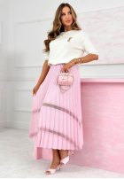 Plisowana Sukňa  maxi Linnea púdrovo ružová