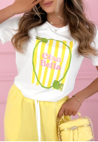 Tričko z nadrukiem Ciao Bella biało-ružový