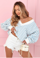 Sveter w paski z dekoltem Naomi biało-žltá