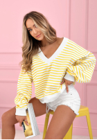 Sveter w paski z dekoltem Naomi biało-žltá