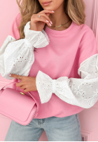 Mikina z ażurowymi rękawami Leonora ružová