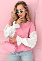 Mikina z ażurowymi rękawami Leonora ružová