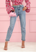 džínosové Nohavice mom fit z paskiem Valerio svetlomodré