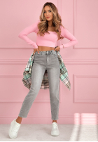 Nohavice džínosové mom fit Wait Here jasnoszare