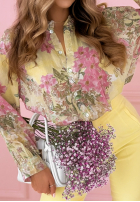 Kwiecista Blúzka ze stójką Flower Blossoms błękitno-žltá