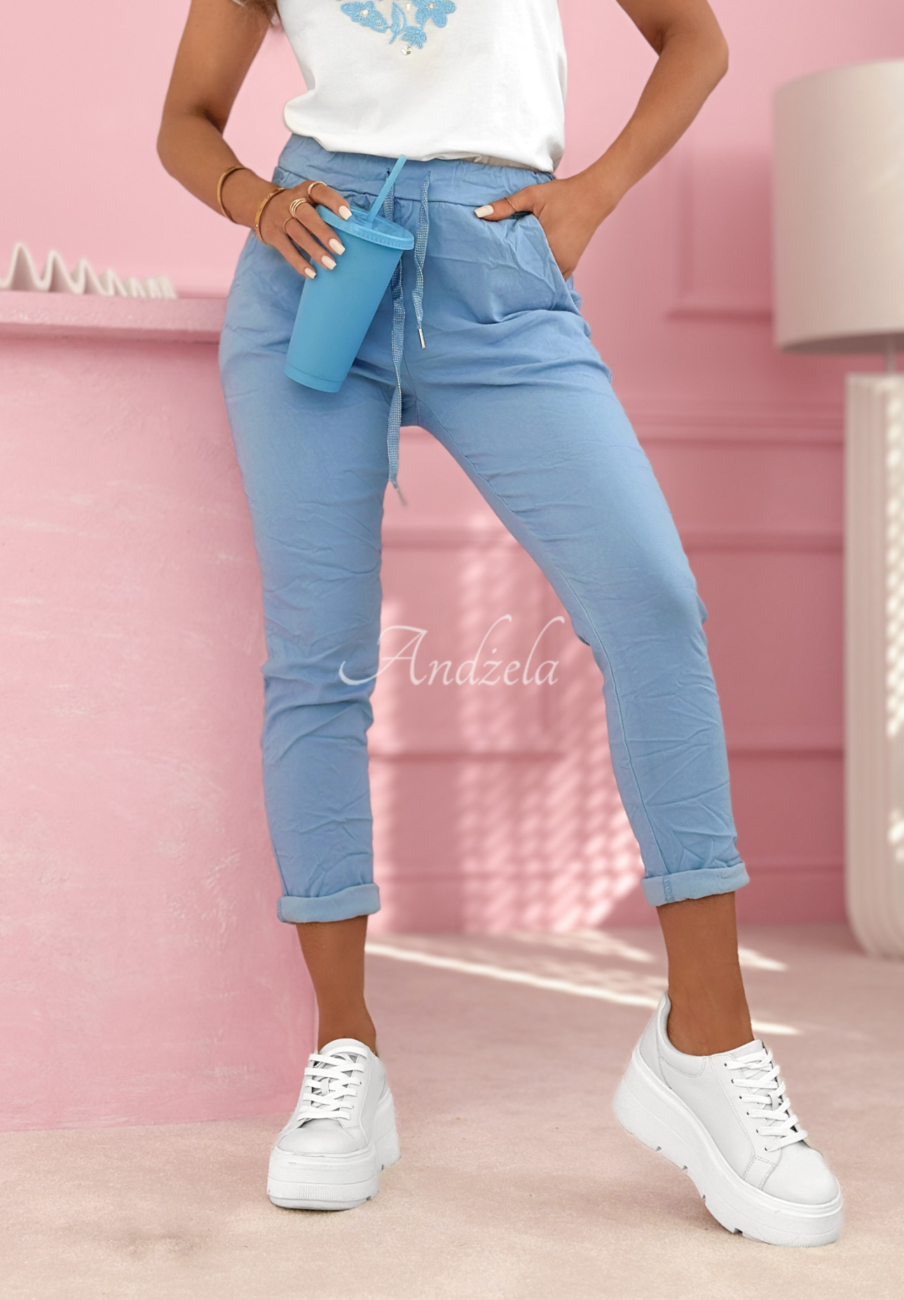 Látkové nohavice z viskózy Archie blankytné