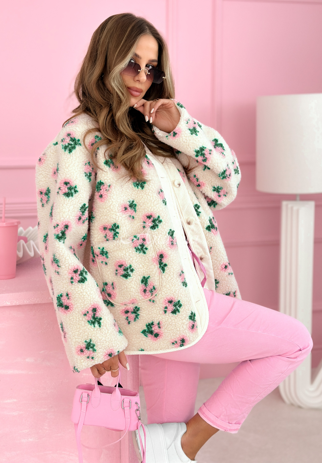 Fleecová bunda s kvetmi Flower Fluffs béžová