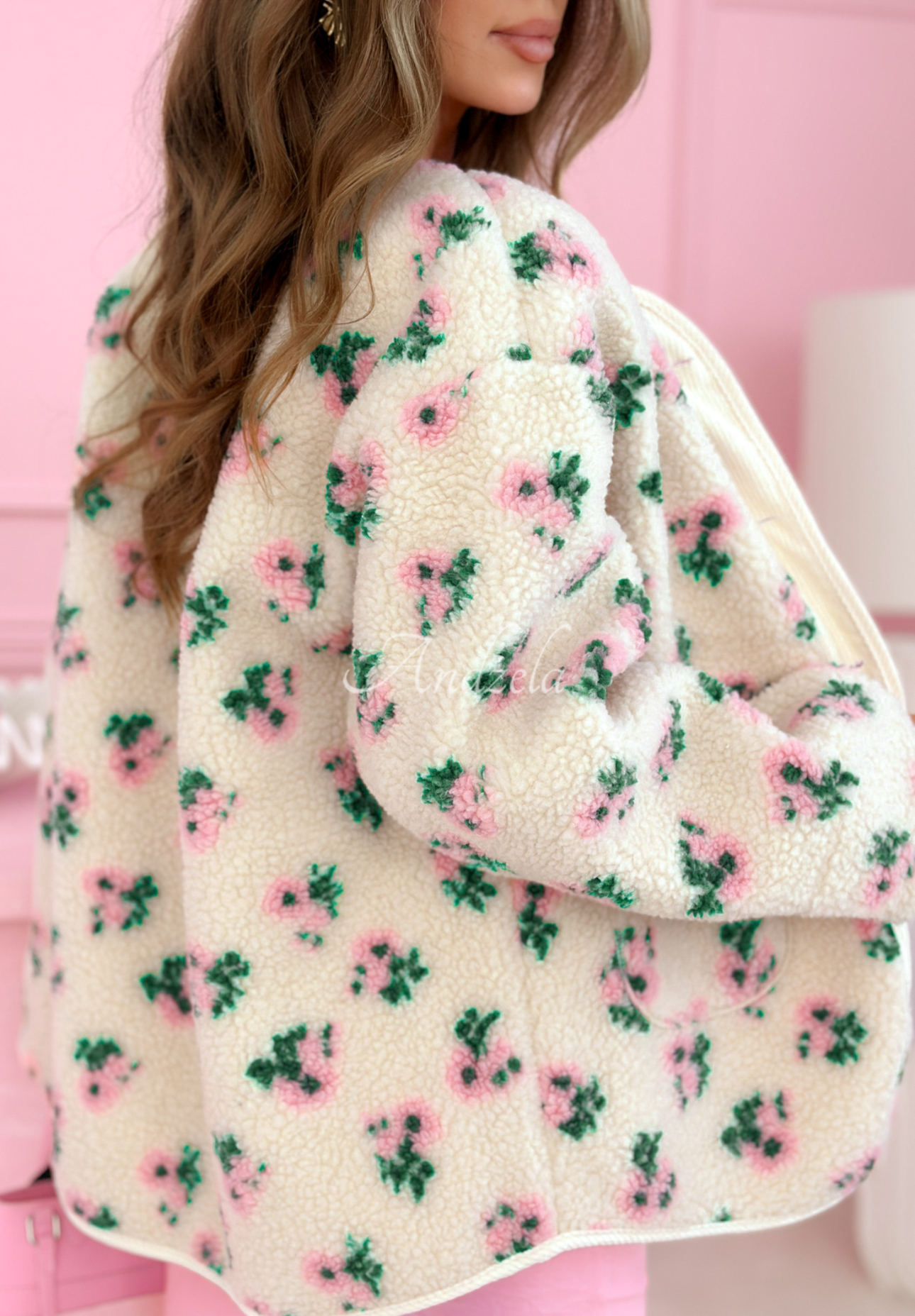 Fleecová bunda s kvetmi Flower Fluffs béžová