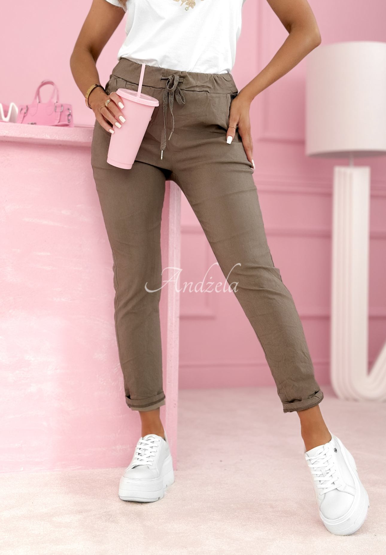 Látkové nohavice z viskózy Archie Mokka