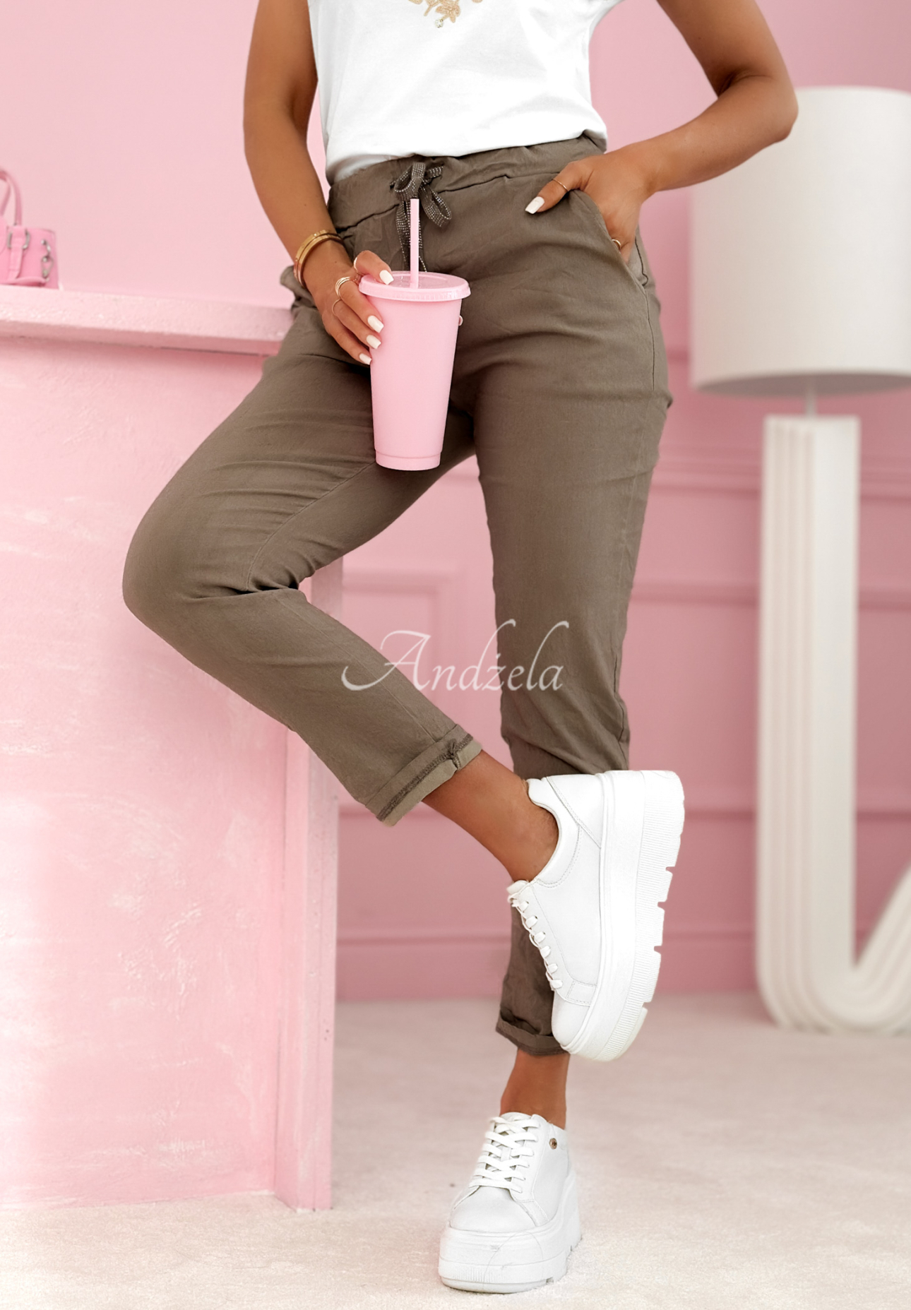 Látkové nohavice z viskózy Archie Mokka