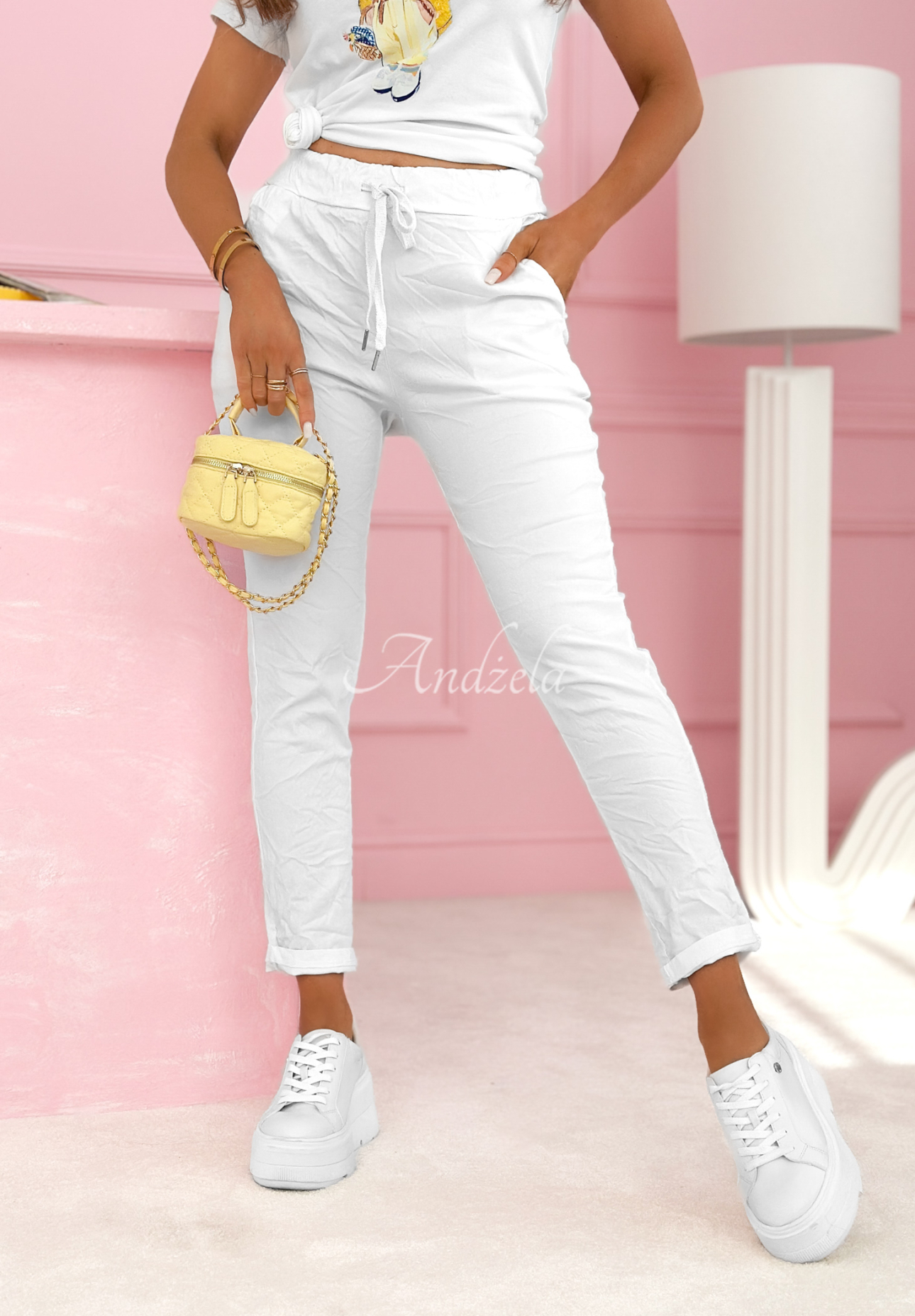 Látkové nohavice z viskózy Archie biele