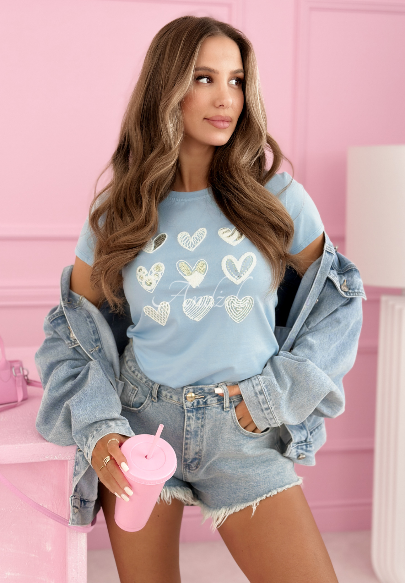 Bavlnené tričko so srdiečkami A Lot Of Hearts blankytný