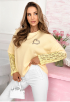 Mikina z koronkowymi rękawami i serduszkiem Addison žltá