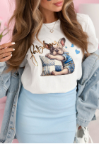 Tričko z nadrukiem Fabulous Doggy biało-modrý