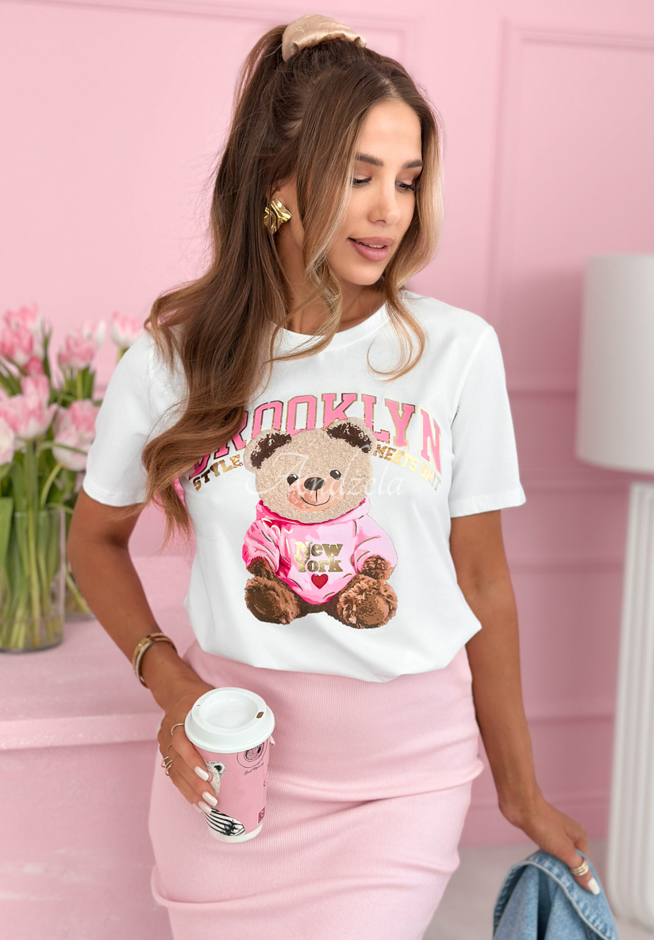 Bavlnené tričko s potlačou Brooklyn Style Biela