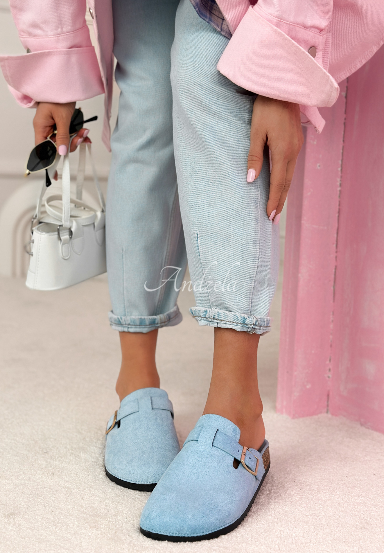 Semišové dreváky s remienkom Madison blankytné