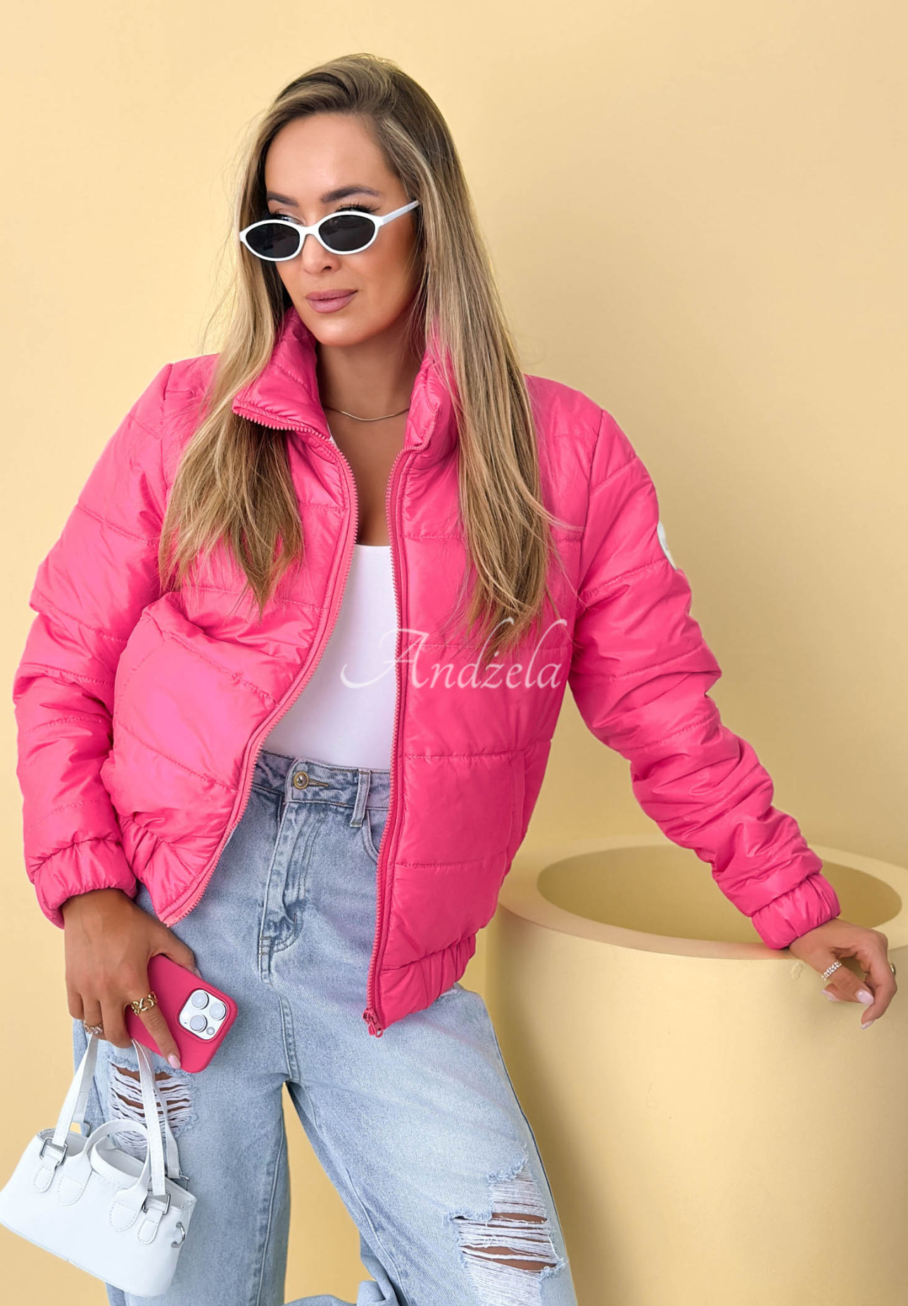 Prešívaná bunda so stojačikom Soft Morning ružová