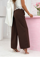 látkové Nohavice wide leg z koronką Melodine čokoládové