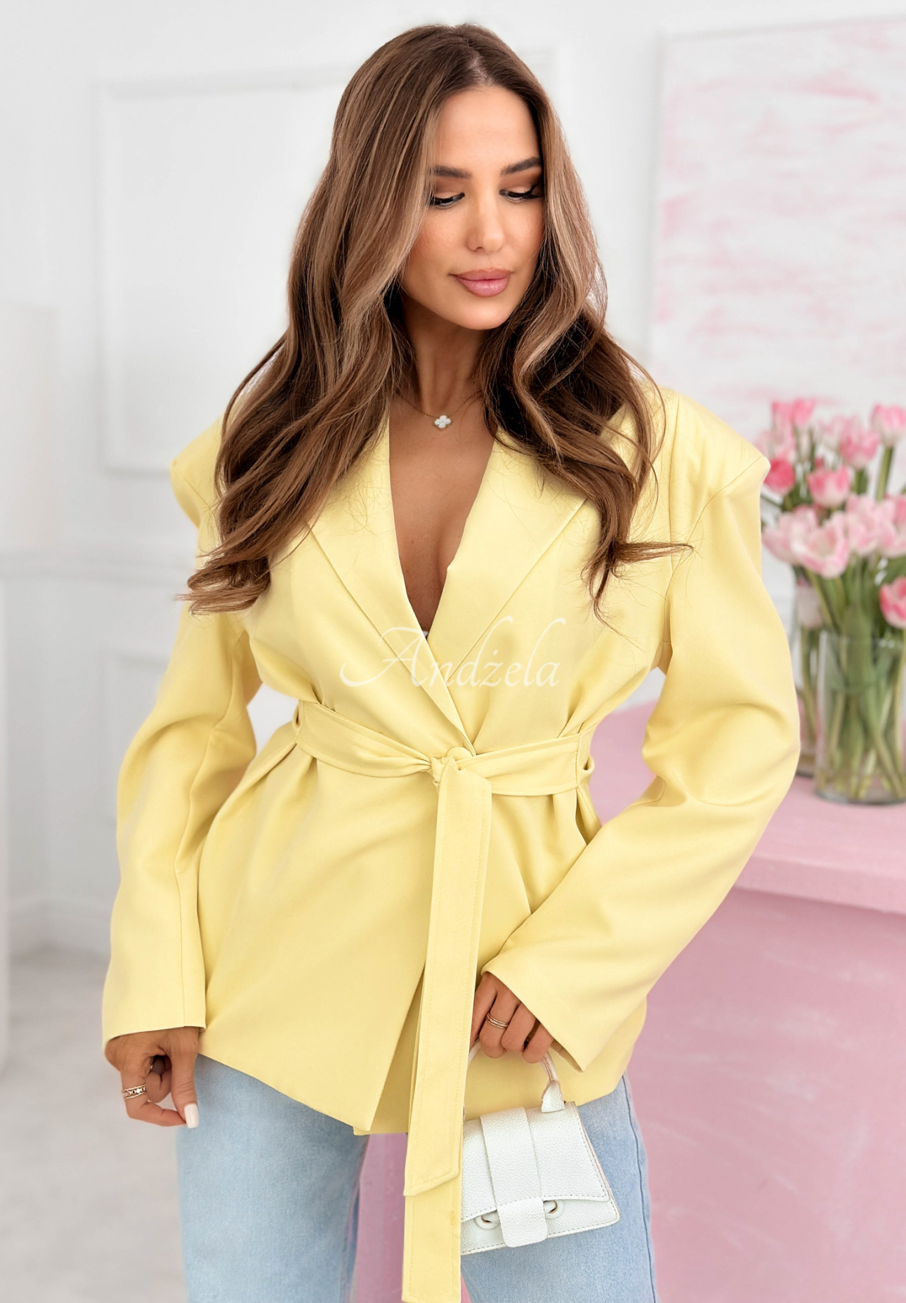 Dvojradové sako s ramennými vypchávkami Coctail Party žltá