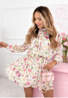 Kwiecista Šaty mini z falbankami i stójką Lavender biało-ružová