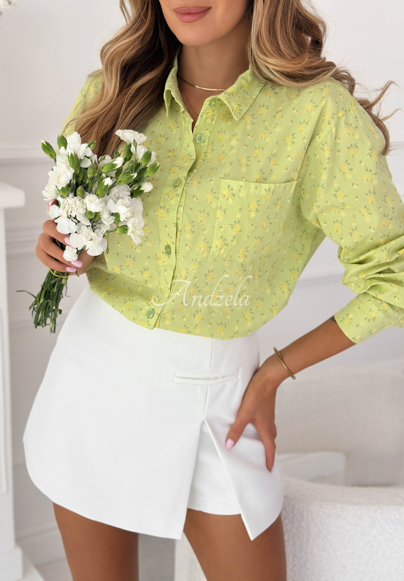 Bavlnená kvetinová košeľa Marbella pistaciová