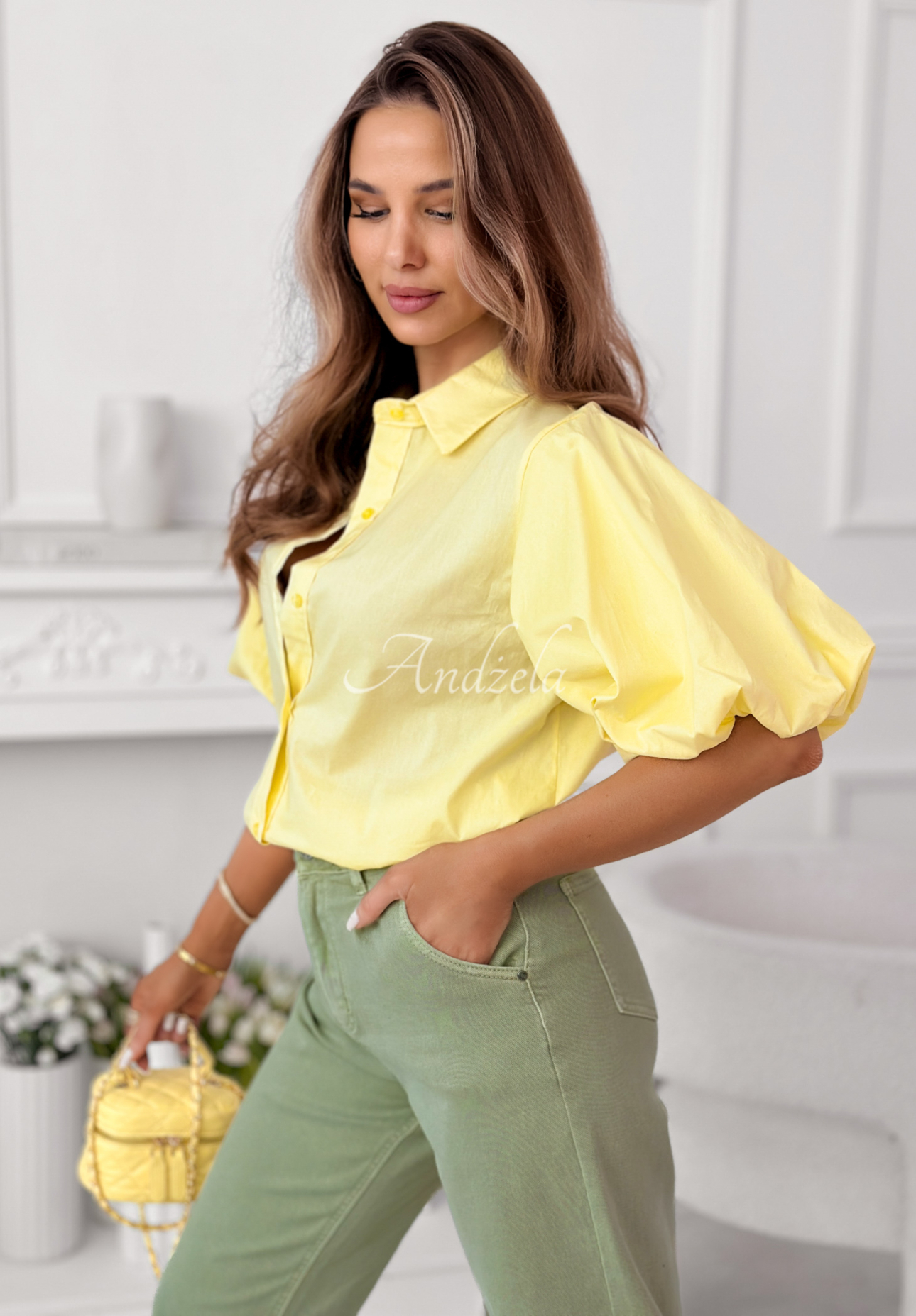 Bavlnená košeľa s nafúknutými rukávmi Jane žltá
