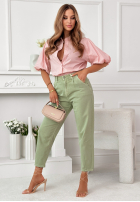 Nohavice džínosové mom fit Gracie pistáciové