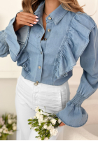 džínsová Košeľa z falbankami Paloma ciemnoniebieska