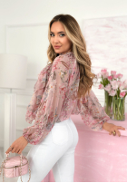 Kwieciska Blúzka z wiązaniem i falbankami Blooms On You ružová