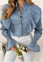 džínsová Košeľa z falbankami Paloma ciemnoniebieska