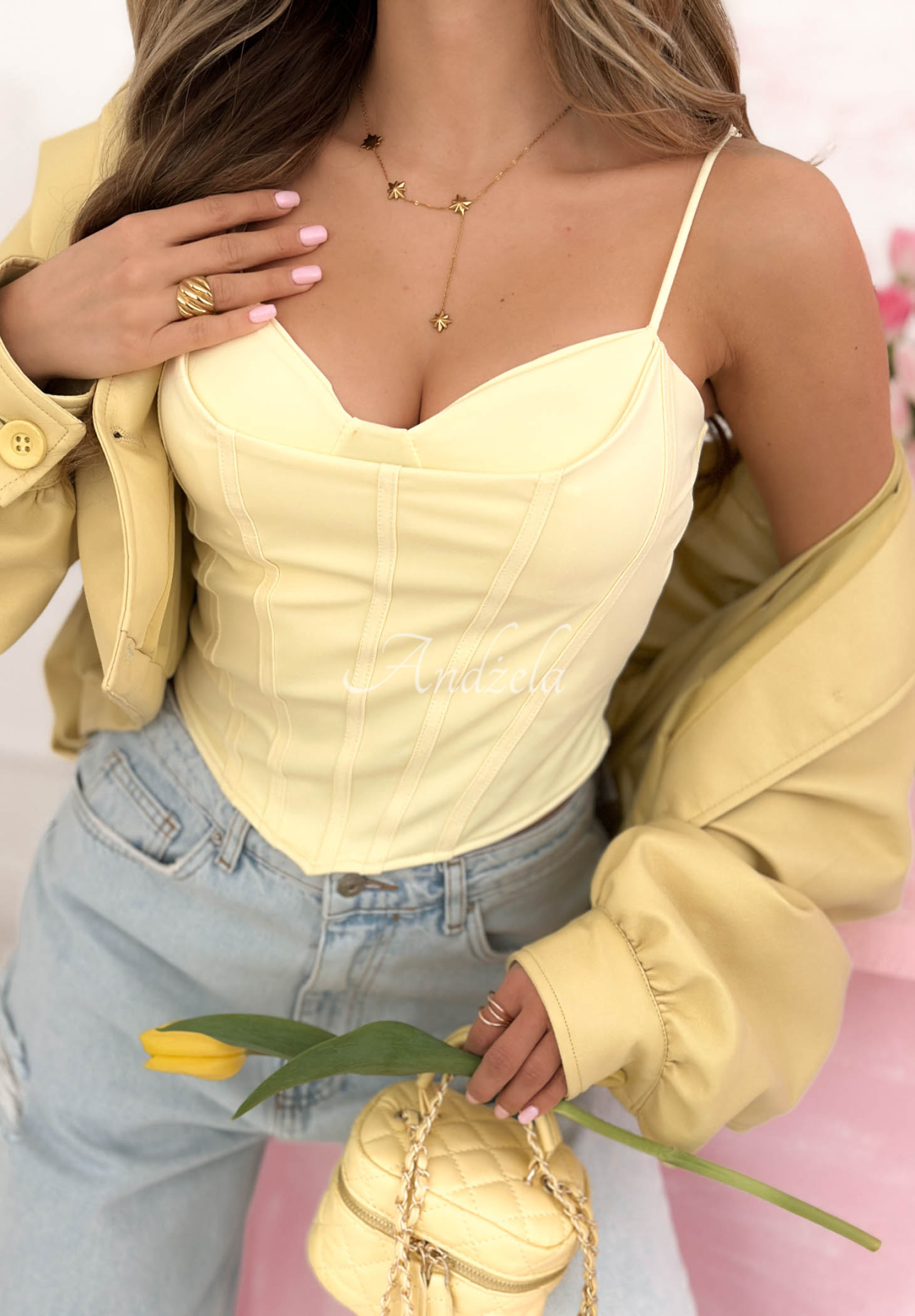 Korzetový top s výstrihom Mabel žltá