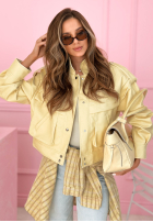 Krátka skórzana Bunda z kołnierzem Jolie žltá